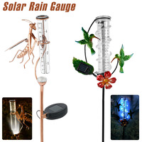 Rain Gauge Metal Decorative Solar Rain Gauge with Lights Outdoor Freeze Proof Acrylic Garden Rain Measure Tool Collect Rainwater