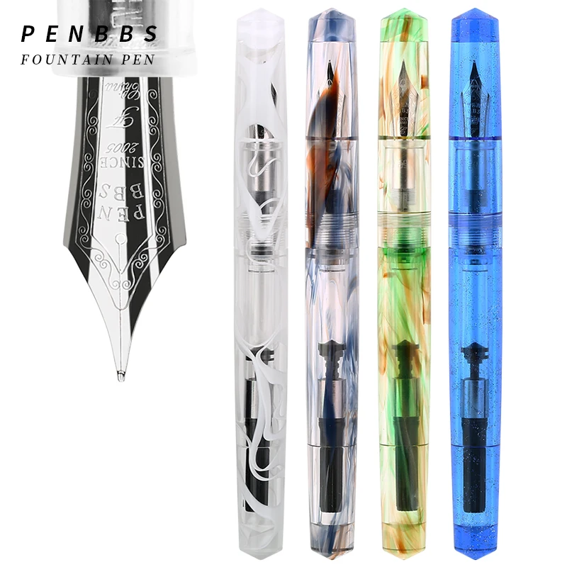 New Pattern PENBBS  Imported Resin Acrylic Color Fountain Pen F M 0.5 0.7MM Nib Blade Tip Adult Students Writing Practice Gifts