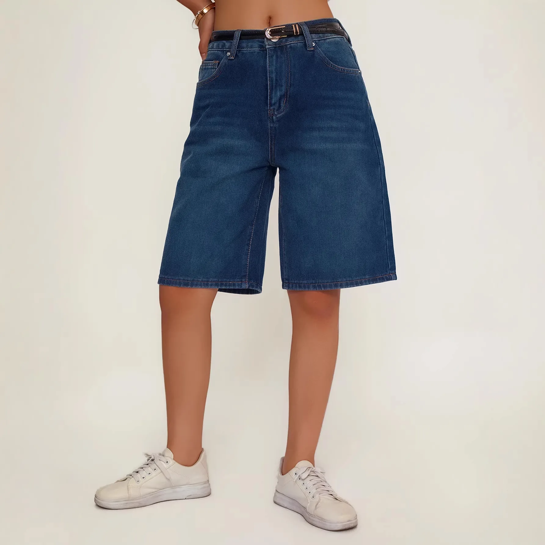 Denim Pant Women Jeans Mid Length Pants Vintage High Waist Straight Trousers Y2k Streetwear Elegant Splice Work Casual Loose