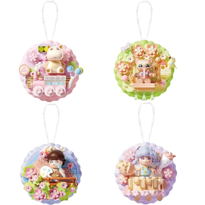 Sweet cherry blossom refrigerator magnet pendant assembled building blocks cherry blossom model puzzle toy ornament gift