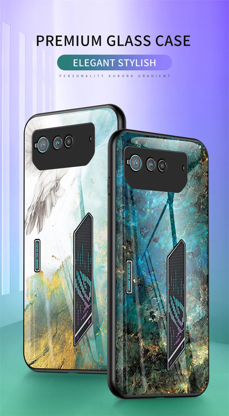 For Asus ROG Phone 6 Rog6 Case Marble Grain Tempered Glass Back Cover Shockproof Phone Case for Asus Rog Phone 6 Phone6 Rog6 5G