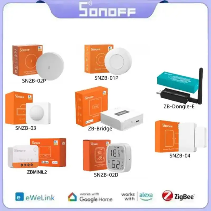 SONOFF Zigbee 3.0 Bridge Pro/T&H Sensor/Switch/Door Sensor/Motion Sensor/ZBMINI-L2/SNZB-02D/01P/02P/03 Control Via Ewelink Alexa