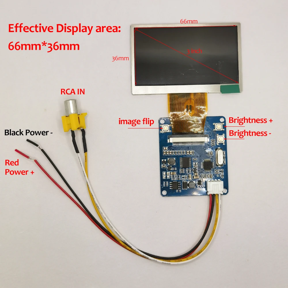 3 inch TFT LCD-modulekit 320 * 240 1-weg NTSC / PAL horizontaal scherm Spiegel Flip voor industriële weergave, deurbelweergave