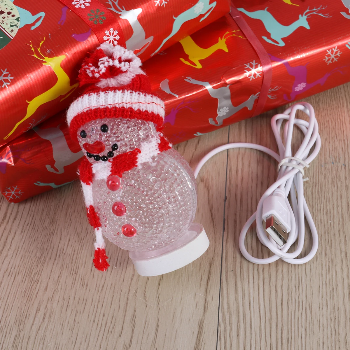 ضوء ليلي LED لرجل الثلج لعيد الميلاد مع توهج متغير يعمل بمنفذ USB لديكور المنزل والمكتب والمقهى والمطعم