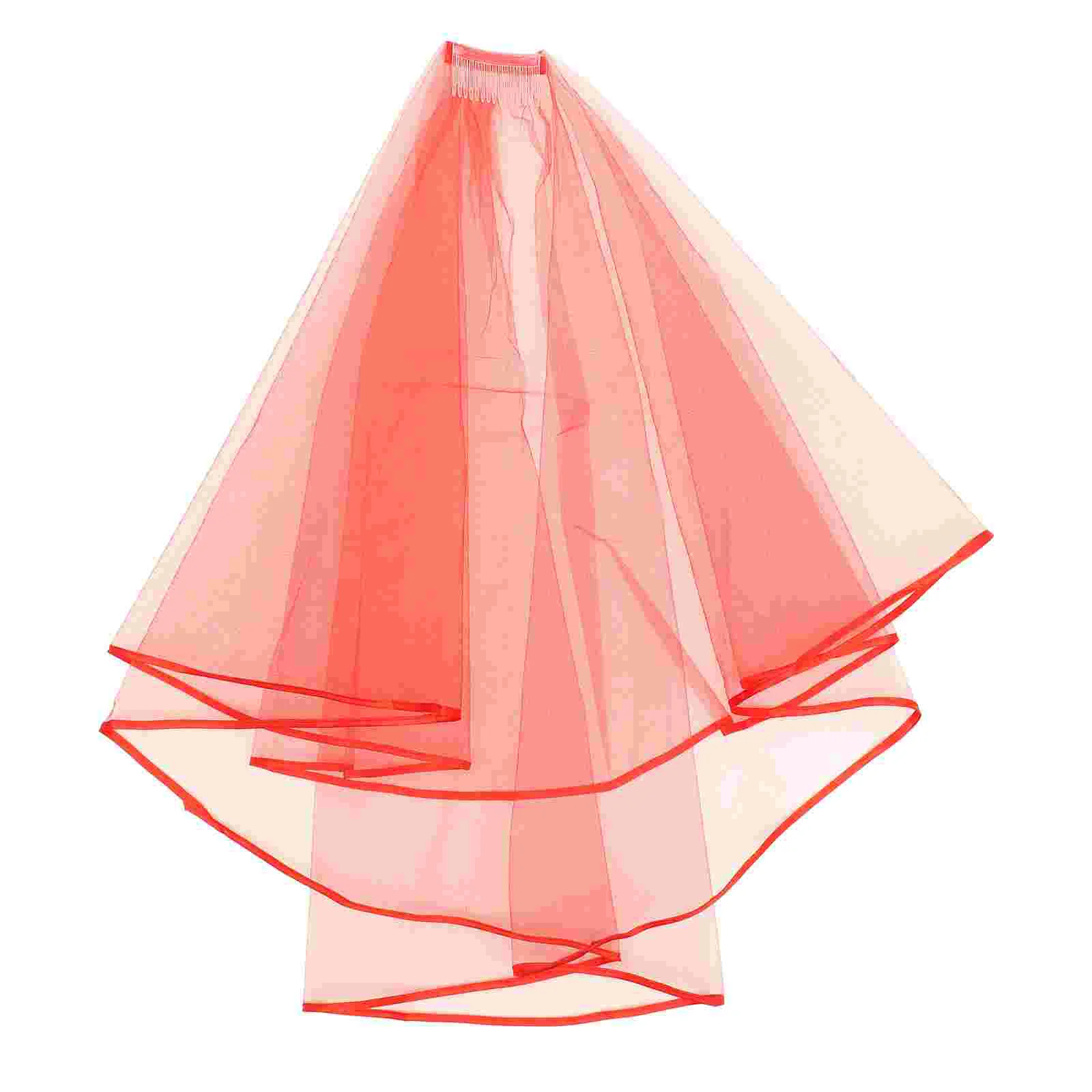 Bridal Veil Wedding Party Photo Short Double Layer Satin Covered (Black) Bachelorette for Bride Dress