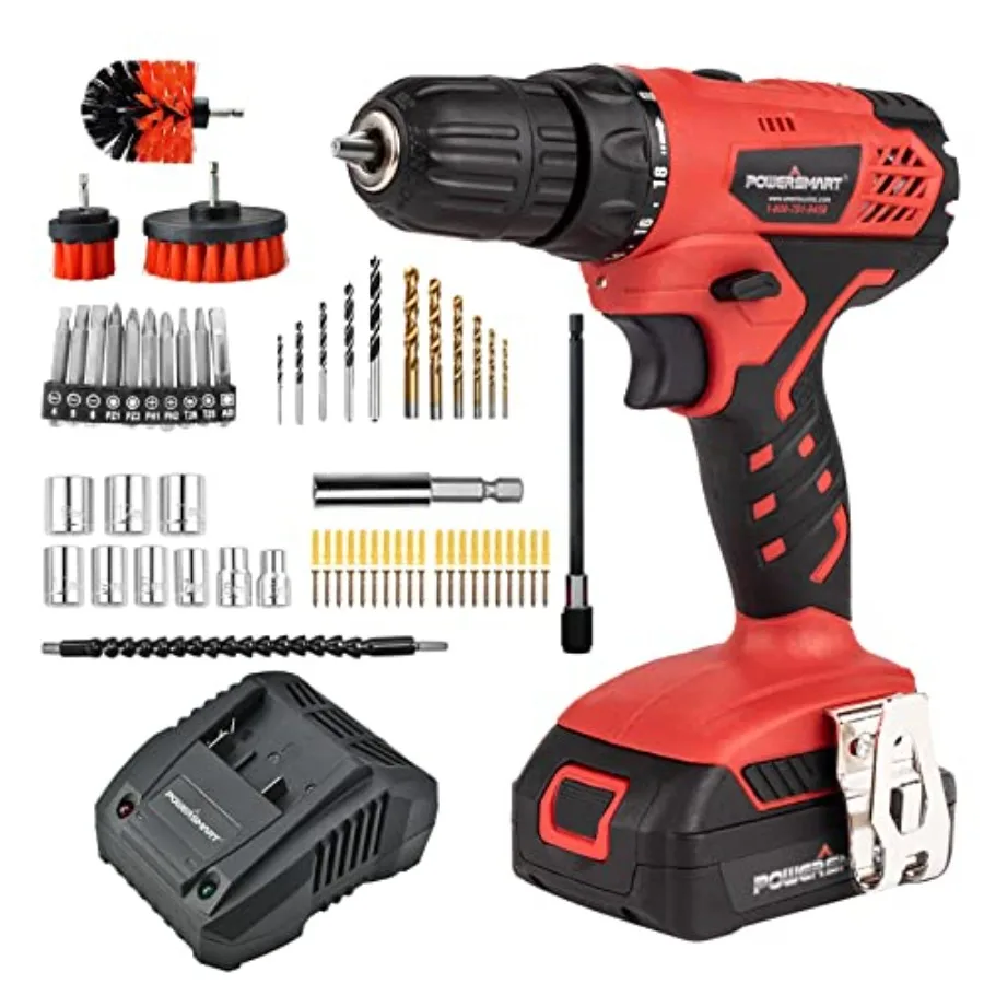 

20V Cordless Drill Driver Set Power Drill Kit with Battery and Charger 3/8-Inch Keyless Chuck Variable Speed LED Lig