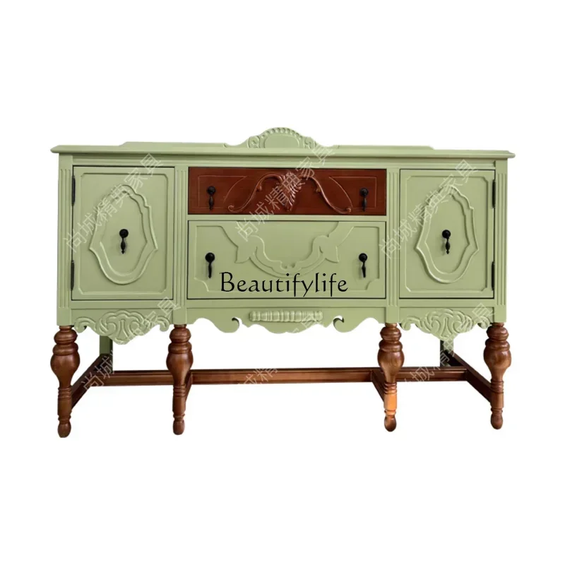 

French Retro Distressed Solid Wood Hallway Entrance Cabinet Corridor Wall Cabinet New Classical Restaurant Sideboard Cabine