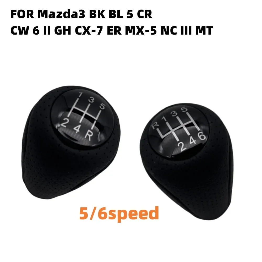 5/6-Speed Gear Shift Knob FOR Mazda3 BK BL 5 CR CW 6 II GH CX-7 ER MX-5 NC III MT Leather Shifter Lever Arm Headball Auto Parts