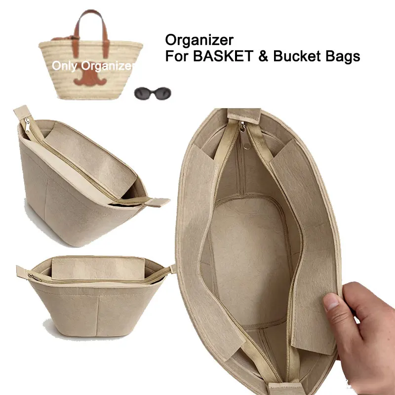 Wide Top Narrow Bottom Insert Organizer For Woven Straw BASKET Bucket Bags , Tote Bag Purse Shaper Inner Liner Handbag Organizer