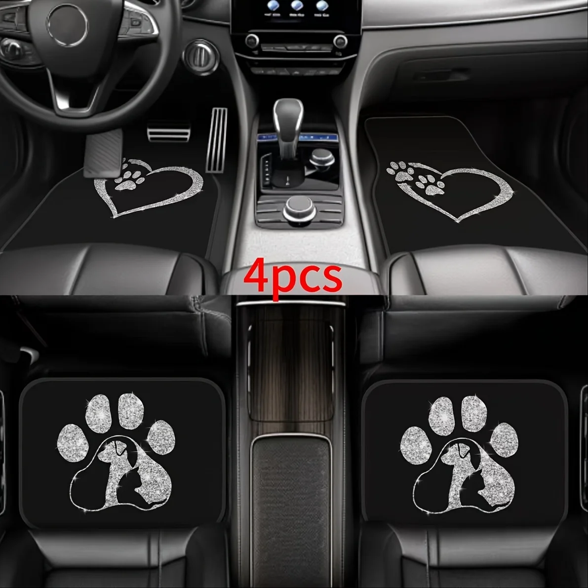 Set Of 4 Universal Car Floor Mats Featuring A Lucky Heart Claw Design, Ideal For Protecting Both Front And Rear Seats In Any Veh