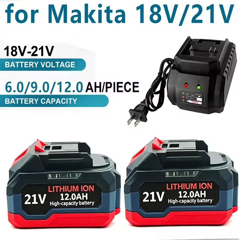 For Makita 18V-21V Makita Tool Lithium Battery 6.0ah 9.0ah 12.0ah Fast Charging Safety Certified for Electric Drill/Driver Tools