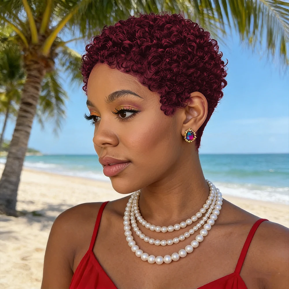 

Короткий парик с стрижкой пикси, бразильский кудрявый вьющийся парик из человеческих волос, полные машинные парики, волосы Remy для женщин, вьющиеся парики из человеческих волос