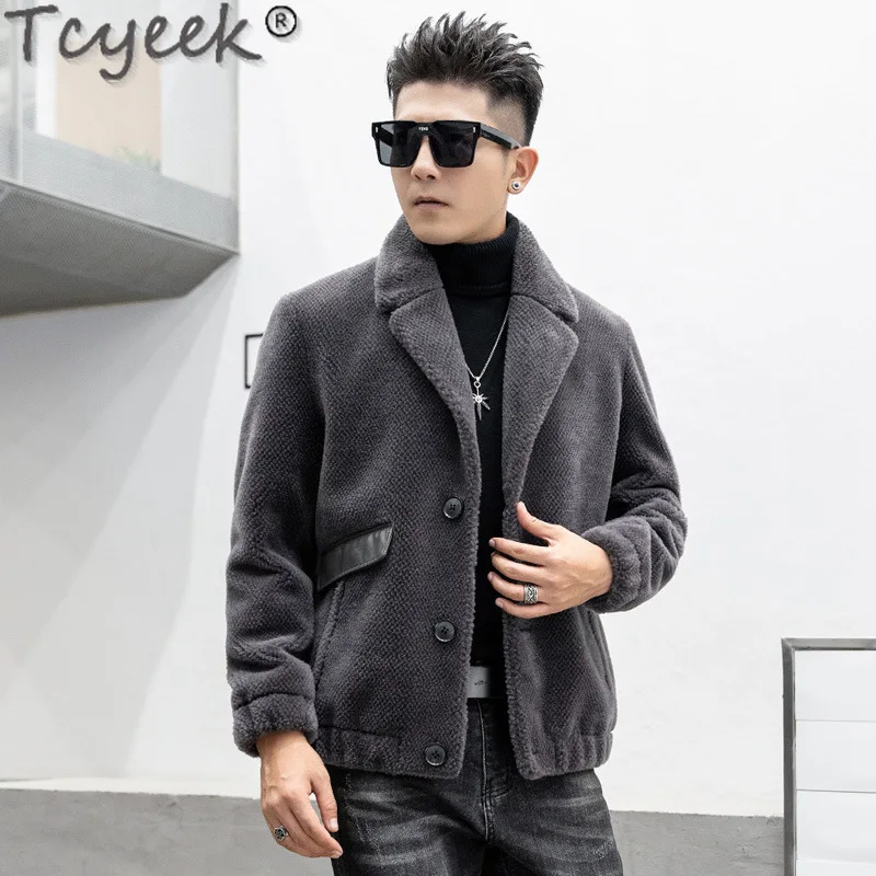 Tcyeek Fashion Casual Wool Jacket Men Short Coat Winter Warm Sheep Shearling Jackets Man Clothing Streetwear Chaquetas Hombre