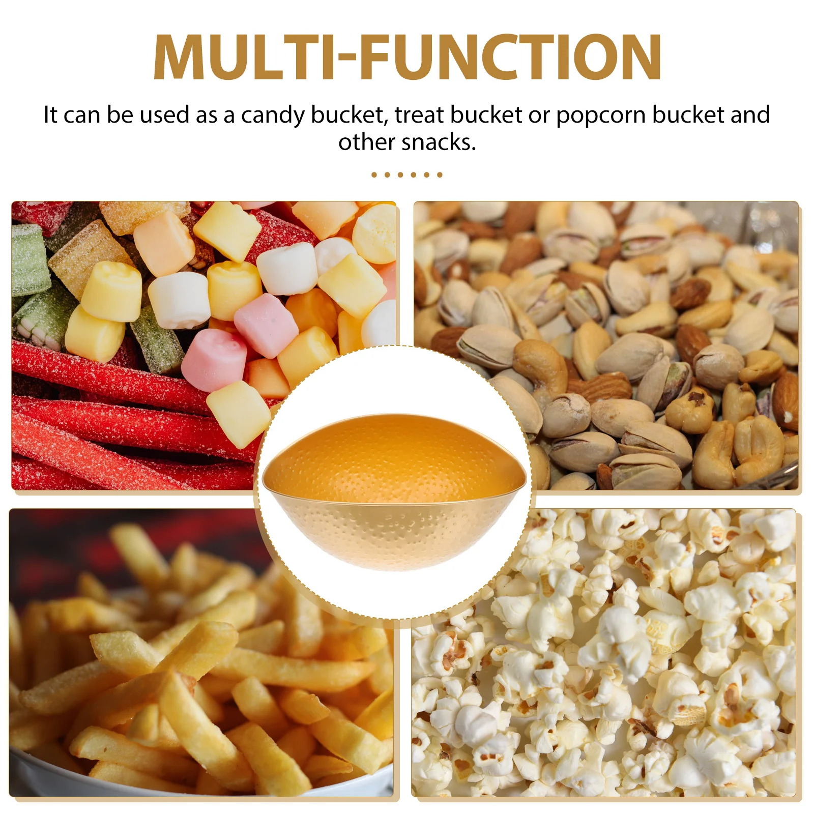 

1Pcs Golden Storage Bucket Premium Iron Popcorn Bowl for Party Birthday Candy Treats Container Decorative Snack Bucket Gathering