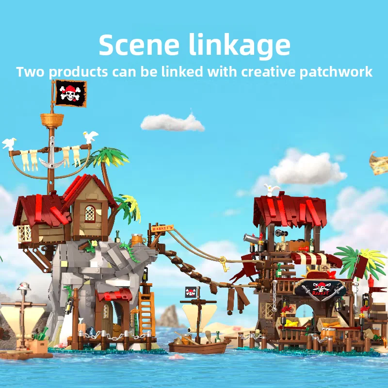 Modèle de château médiéval, blocs de construction du marché de la baie des pirates, briques d'architecture compatibles Street View, jouets éducatifs, cadeaux pour enfants