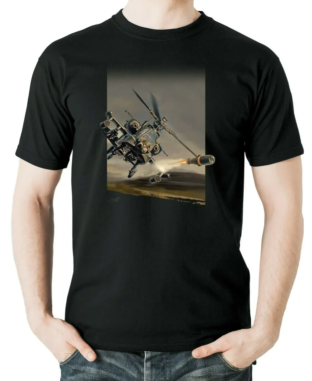 

US Army AH-64 Apache Helicopter Gunships Aviation Themed T-Shirt. Summer Cotton Short Sleeve O-Neck Mens T Shirt New S-3XL