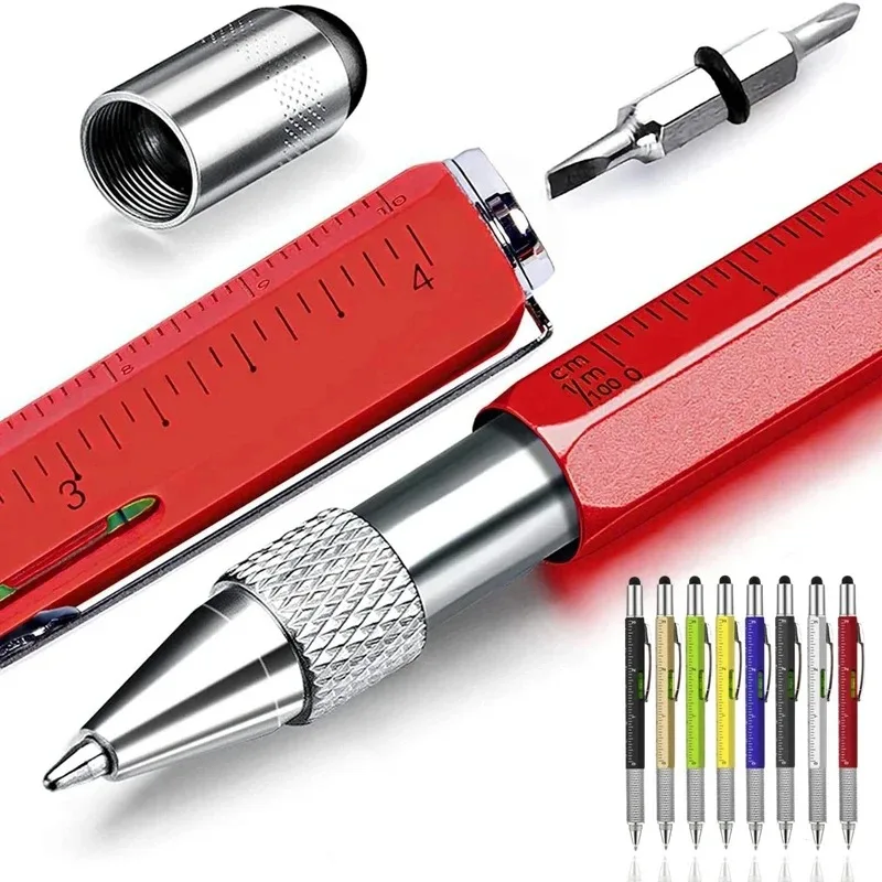 7 in 1 Multifunctional Pen Touch Screen Stylus Capacitive Pen with Screwdriver Ruler Levelgauge Refillable Ballpoint Pencil Tool