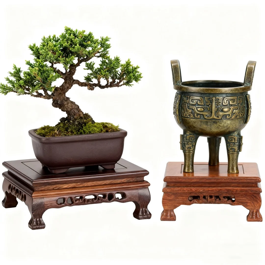 Wooden Display Stand for Miniatures, Figurines, Vase & Bonsai Plant | Multi-Tiered Showcase Shelf for Collectibles and Crafts