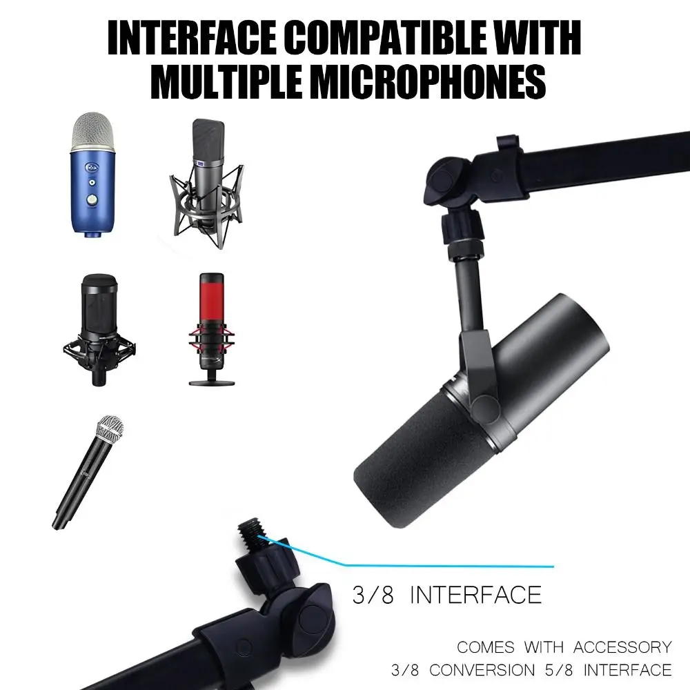 Professional Grade 360° Rotation Microphone Boom Arm Universal Sturdy Desktop Stand Adjustable Arm Mic Desk Mount Home Office
