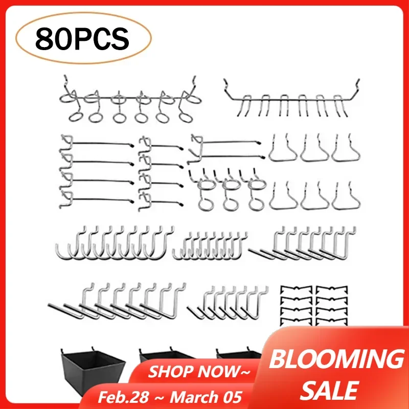 80PCS Stecktafel Haken Sortiment Home Store Lagerung Haken Stecktafel Werkzeug Aufhänger Set Garage Küche Werkstatt Organizer Haken