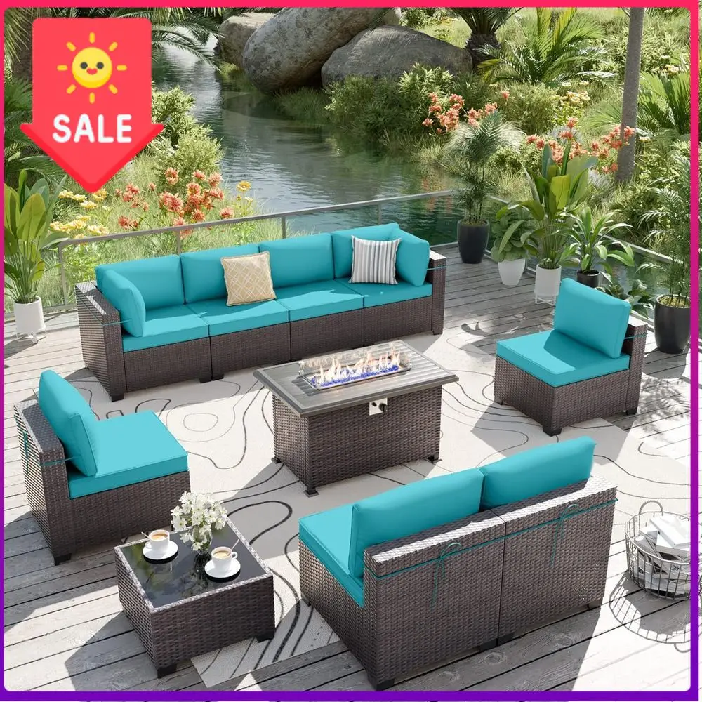 

Бестселлер: Комплект садовой мебели из 10 предметов с пропановым очагом и секционным диваном, газовый очаг 43 дюйма, коричневый полиэтилен (PE)