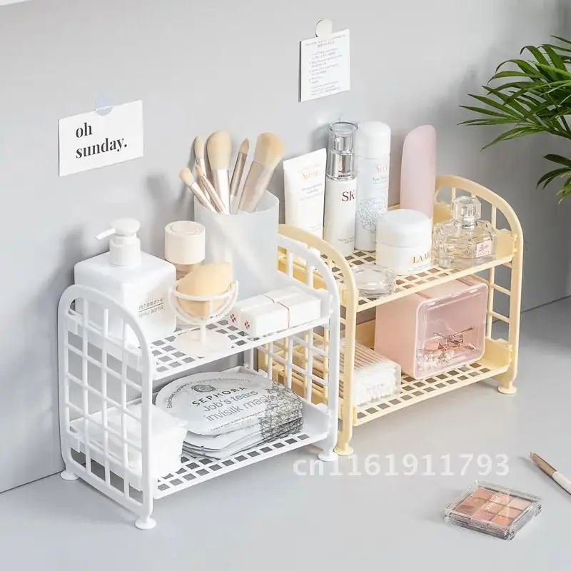 Desktop Storage Box Makeup Storage Double-layer Storage Shelf Desktop Storage Rack Desk Shelves Cosmetic Organizer Storage Ins