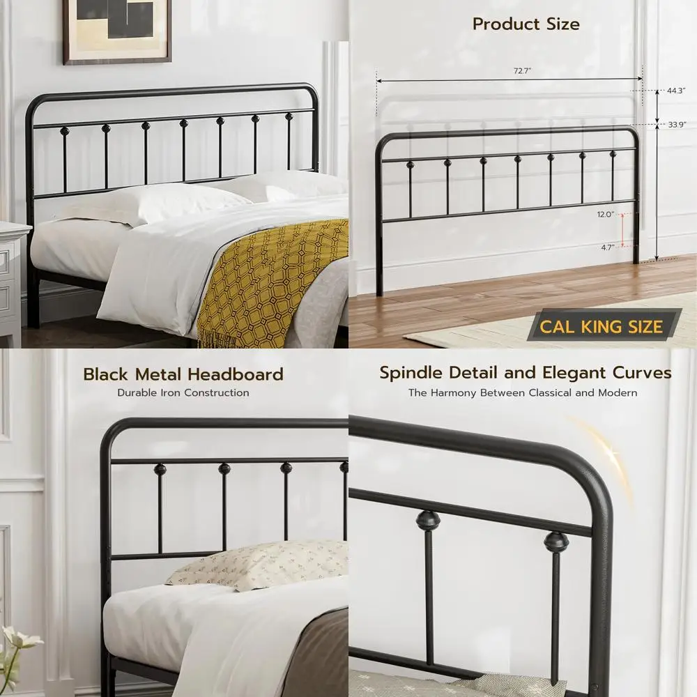 

Каркас кровати King Size с черным металлическим каркасом, регулируемой высотой, прочной конструкцией из кованого железа