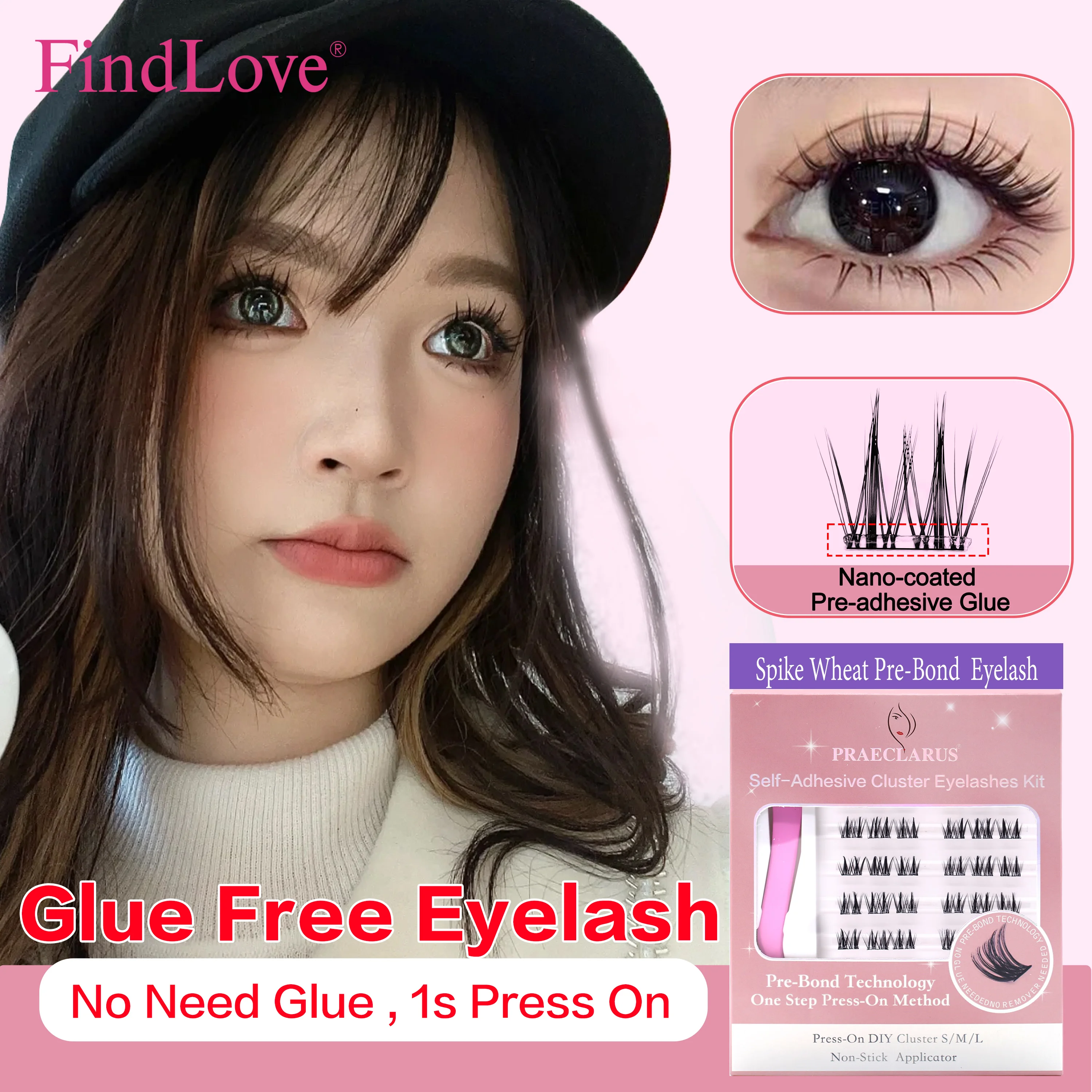 [No Glue Needed] PRAECLARUS Spike Wheat Glue-free Eyelashes Natural False Eyelash Self Adhesive Eyelashes Long Lasting Lashes