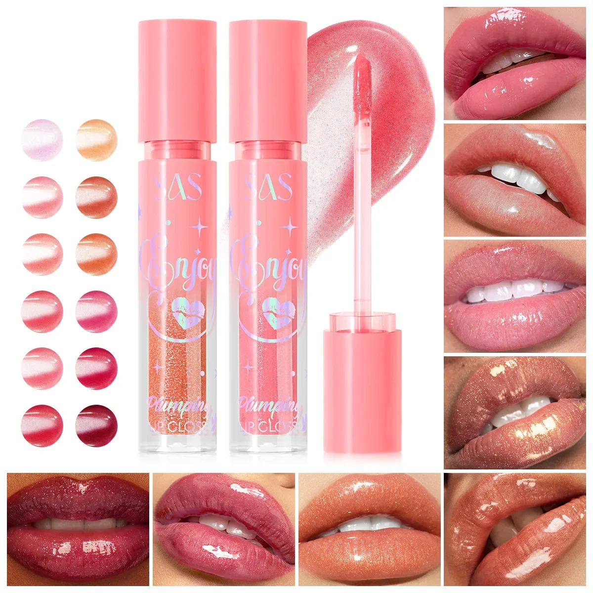 

Glitter Lip Glaze Pearlescent Plumping Lip Gloss - Long Lasting Waterproof Non-Stick Oil Nourishing Moisturizing Lipstick