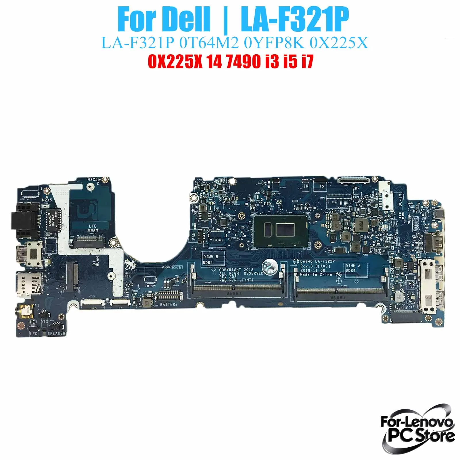 

LA-F321P For DELL Laptop Motherboard LA-F321P for Latitude 14 7490 0T64M2 0YFP8K 0X225X​ Laptop Mainboard