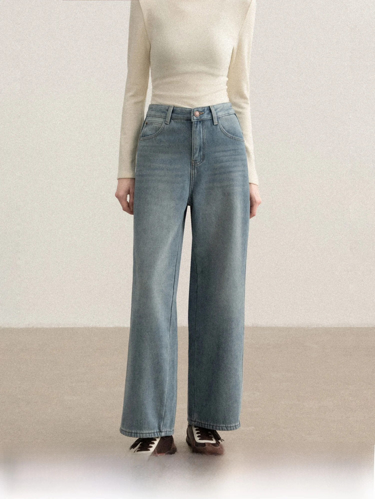 

Женские джинсы прямого кроя с широкой подкладкой Fce, новые зимние повседневные джинсы на молнии с высокой талией, однотонные хлопковые джинсы