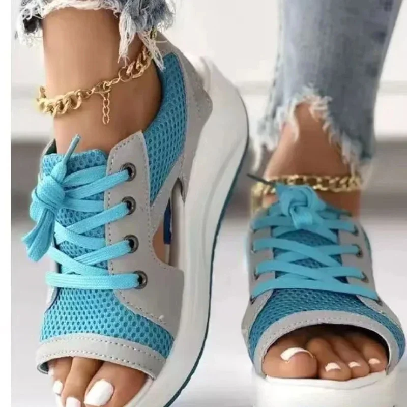 Fashion Women Sandals 2024 Summer Platform Chunky Comfortable Mesh Open Toe Casual Sports Ladies Sandalias Plus Size 35-43