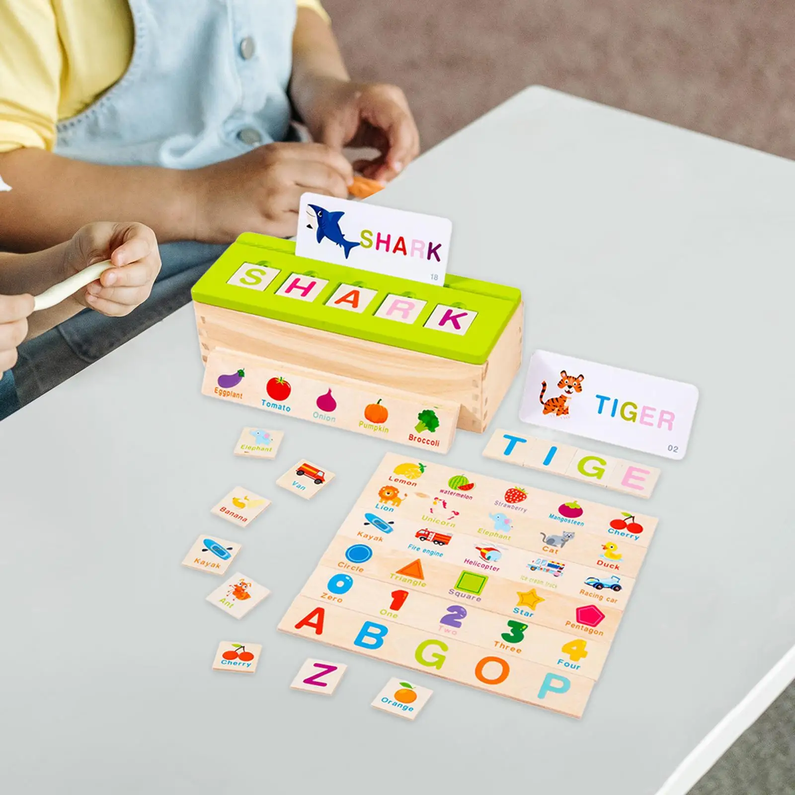 Juego de ortografía de madera para niños, juego de letras a juego, aprendizaje preescolar