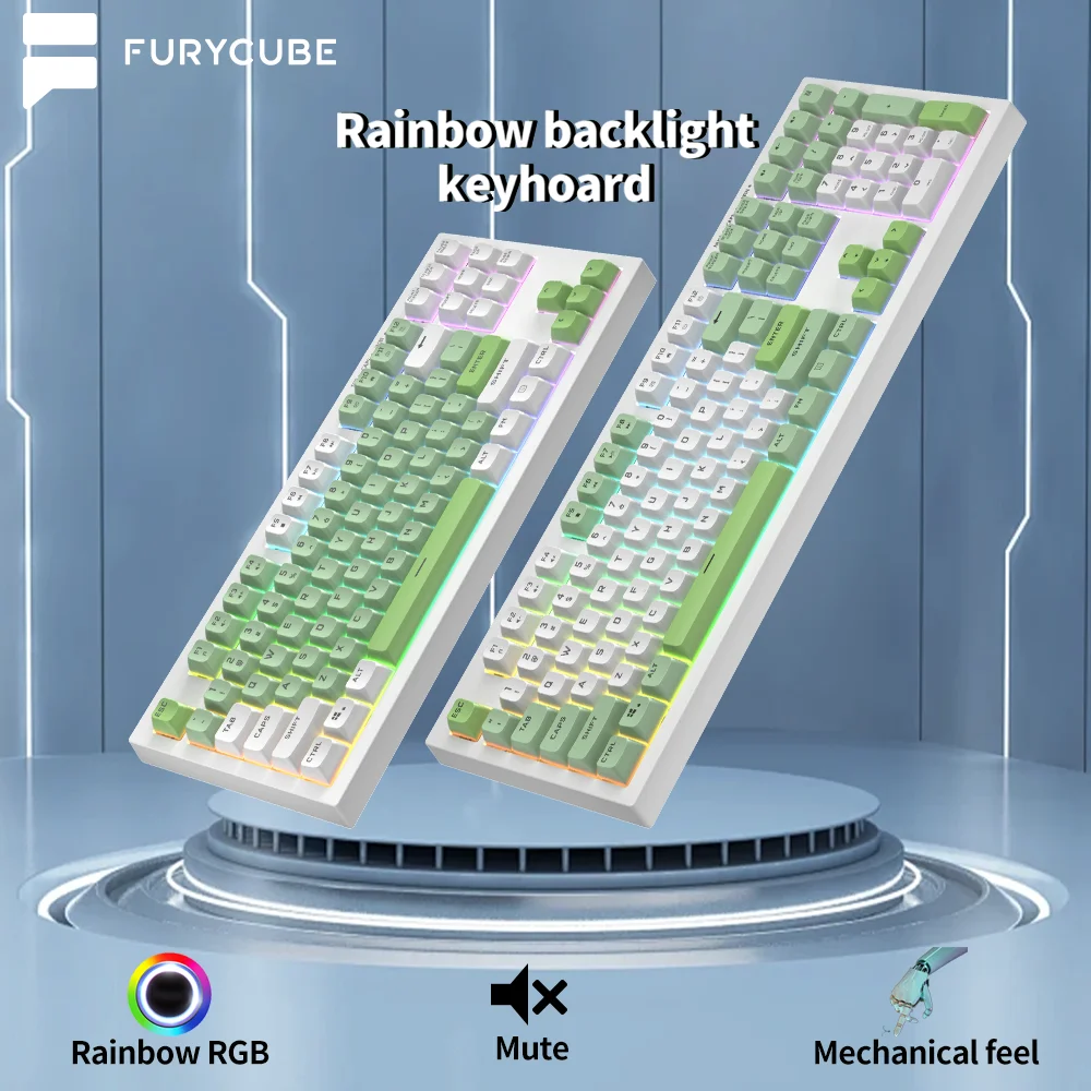 Teclado de membrana ultra silencioso FURYCUBE BM108 com retroiluminação arco-íris e sensação mecânica simulada perfeita para uso doméstico e de escritório