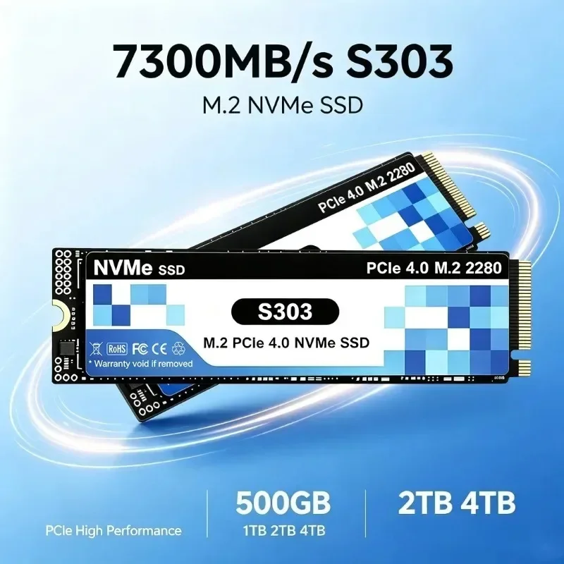 New S303 500GB-4TB PCIe Gen4 M.2 NVMe SSD, 7300MB/s Max Sequential Read, Internal Drive for Gaming Laptops and Desktop Systems.