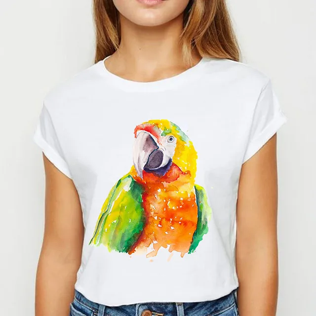 Cartoon Parrot Design Sense Printed T-shirt Casual Fat Sister Everything Top Woman Graphic T Shirts  Aesthetic Clothes  Harajuku