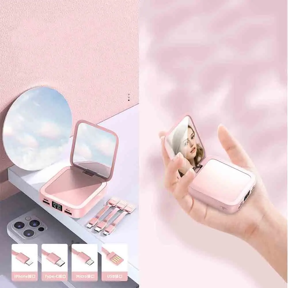 باور بانك 20000 مللي أمبير في الساعة مع مرآة مكياج، شاشة ديجيتال قابلة للفصل، بطارية خارجية، كابل مدمج لهاتف آيفون وسامسونج #2