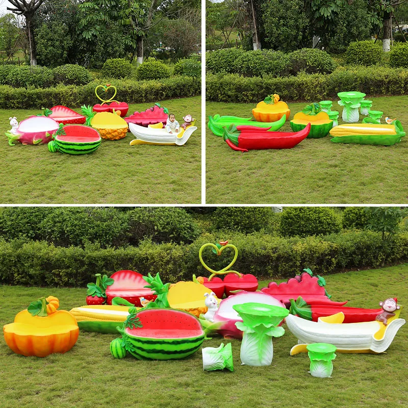 Vegetables, fruits, chairs, kindergarten, shopping mall, and outdoor cartoon chairs with beautiful decorations