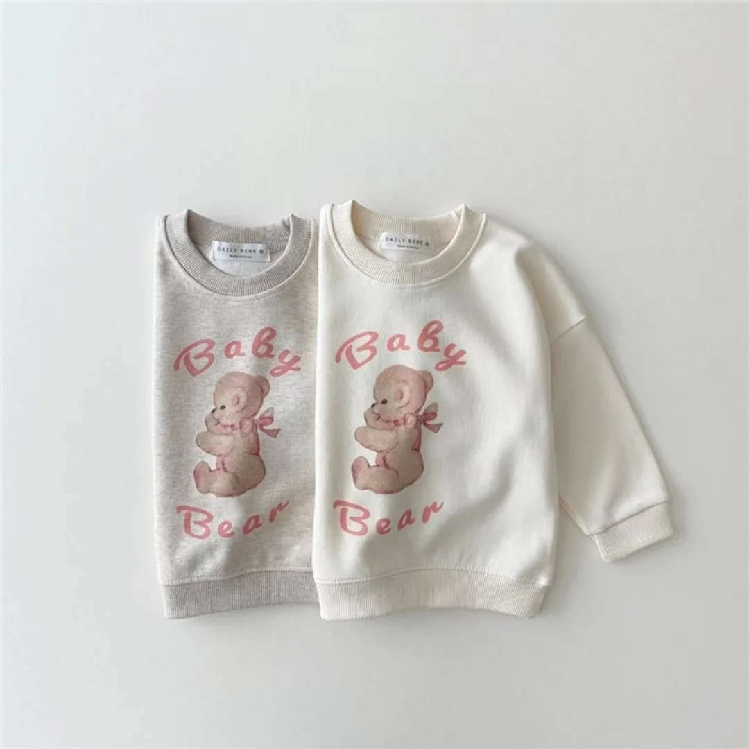 

2025 Autumn New Children Sweatshirt Boys Girls Cartoon Bear Print Pullover Cotton Kids Long Sleeve Casual Sweatshirt Baby Tops