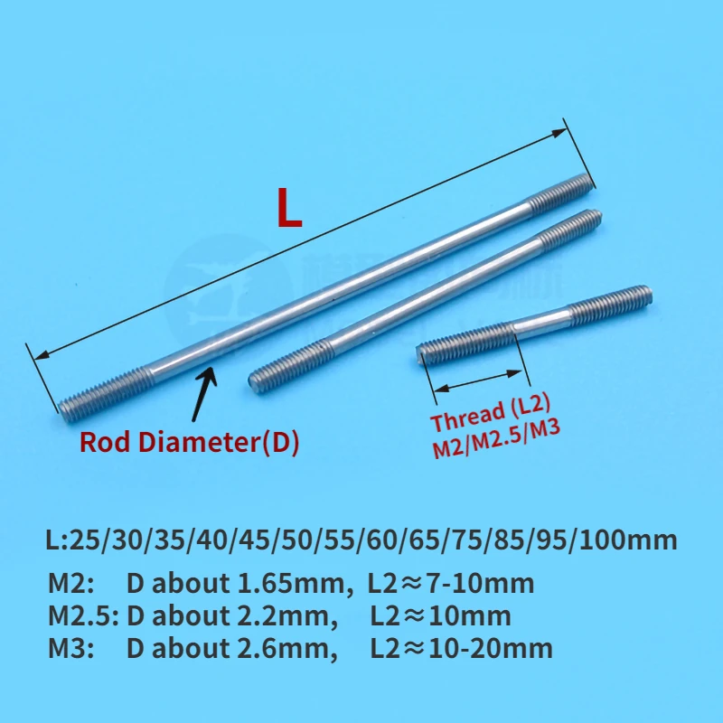 5 шт. M2/M2.5/M3 нажимной стержень из нержавеющей стали L25/30/35/40/42/45/50/55/60/65/75/85/95/100 мм сервосвязь для радиоуправляемого