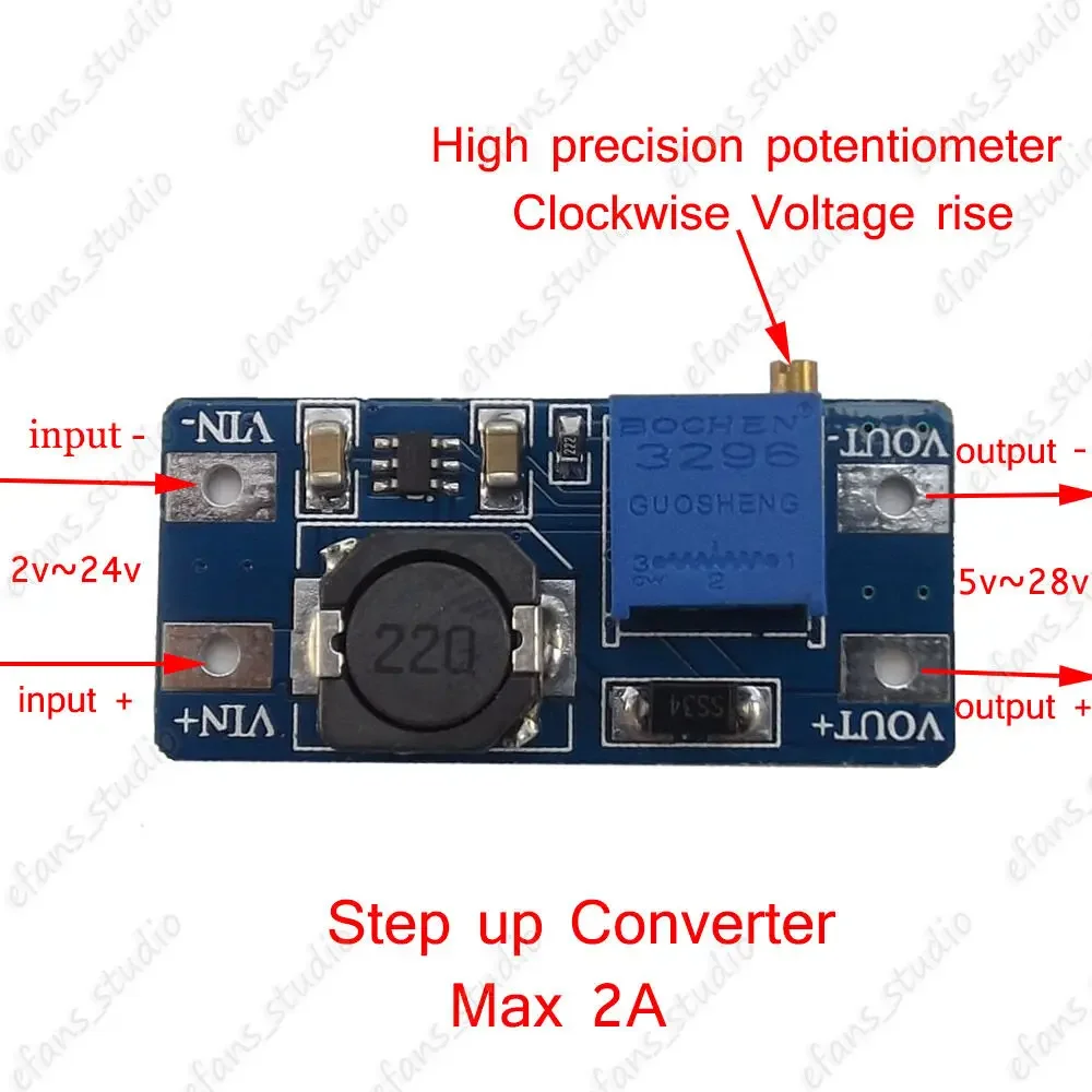 2A DC-DC Boost Adjustable Step Up Volt Regulator Converter DC 2v-24v To DC 5v 12v 24v