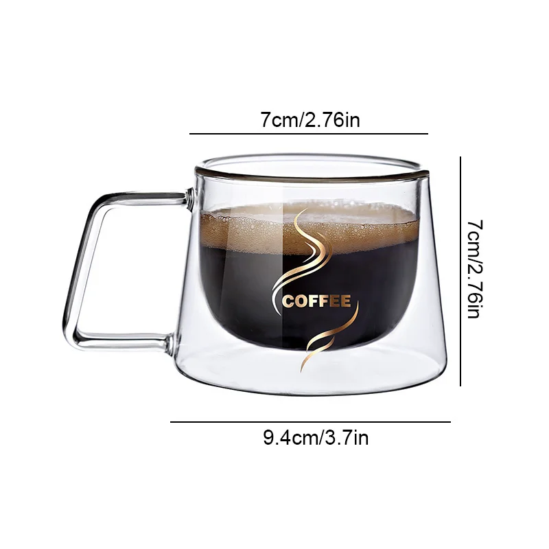 Tazza da caffè in vetro trasparente a doppia parete da 200ml con manico tazza da caffè resistente al calore Latte Cappuccino tè tazza d\'acqua