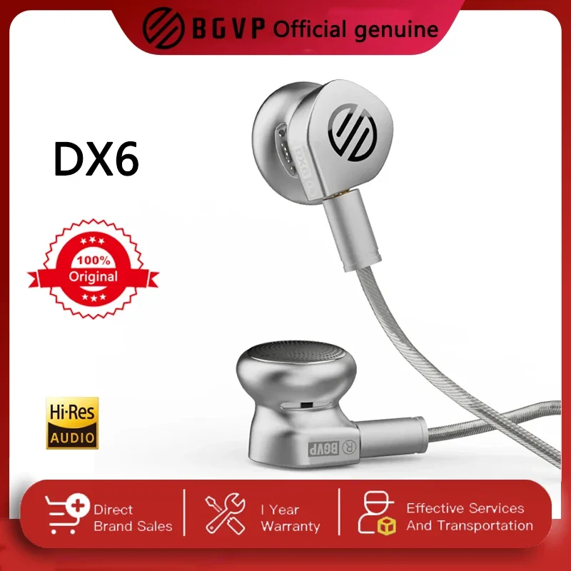 100% Original BGVP DX6 Wired HiFi Bass Metal Flat Head Earplugs 14.2mm LCP Liquid Crystal Diaphragm  Replaceable Plug with MMCX