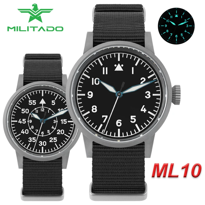 Militado ML10 Military Field Watch VH31 Sweeping Second Movement Sapphire Crystal With High Clear AR Coating 36.9MM Wristwatch