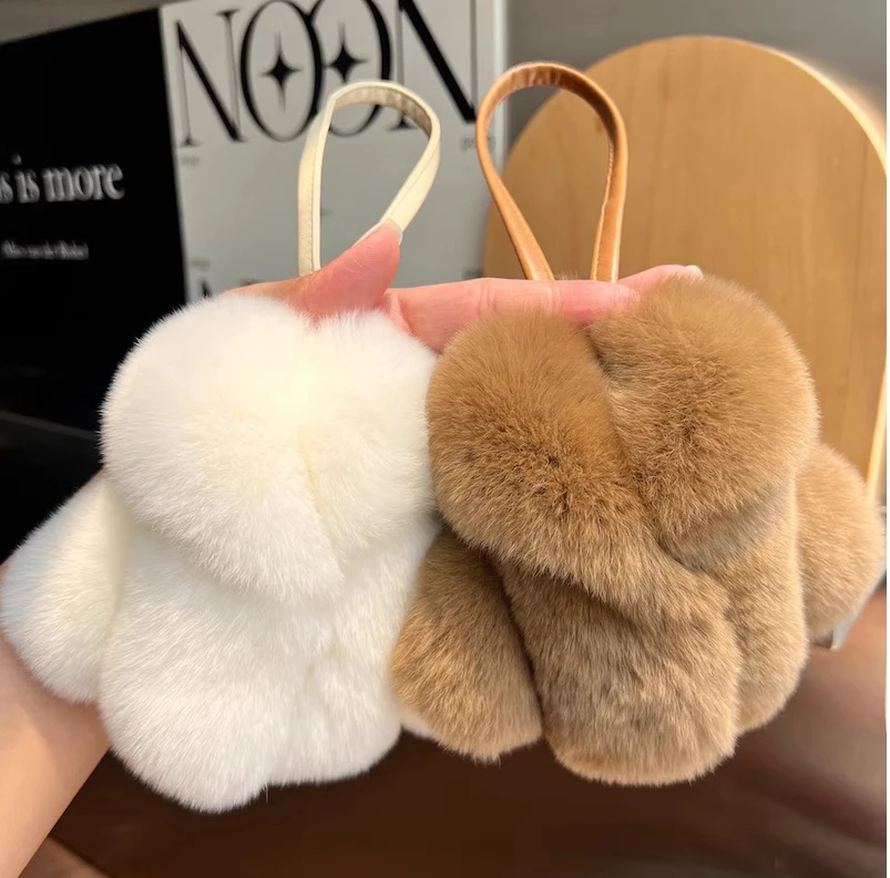 Fluffy Real Rex Rabbit Fur Pendant Bag Jewelry Soft Coat Shape Keychain Handbag Decoration