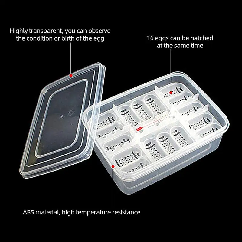 Reptile Egg Incubator Box DIY 16 Grids Transparent Hatch Box Snake Lizard Hatching Box Egg Tray Crawler Gecko Reptile Accessory