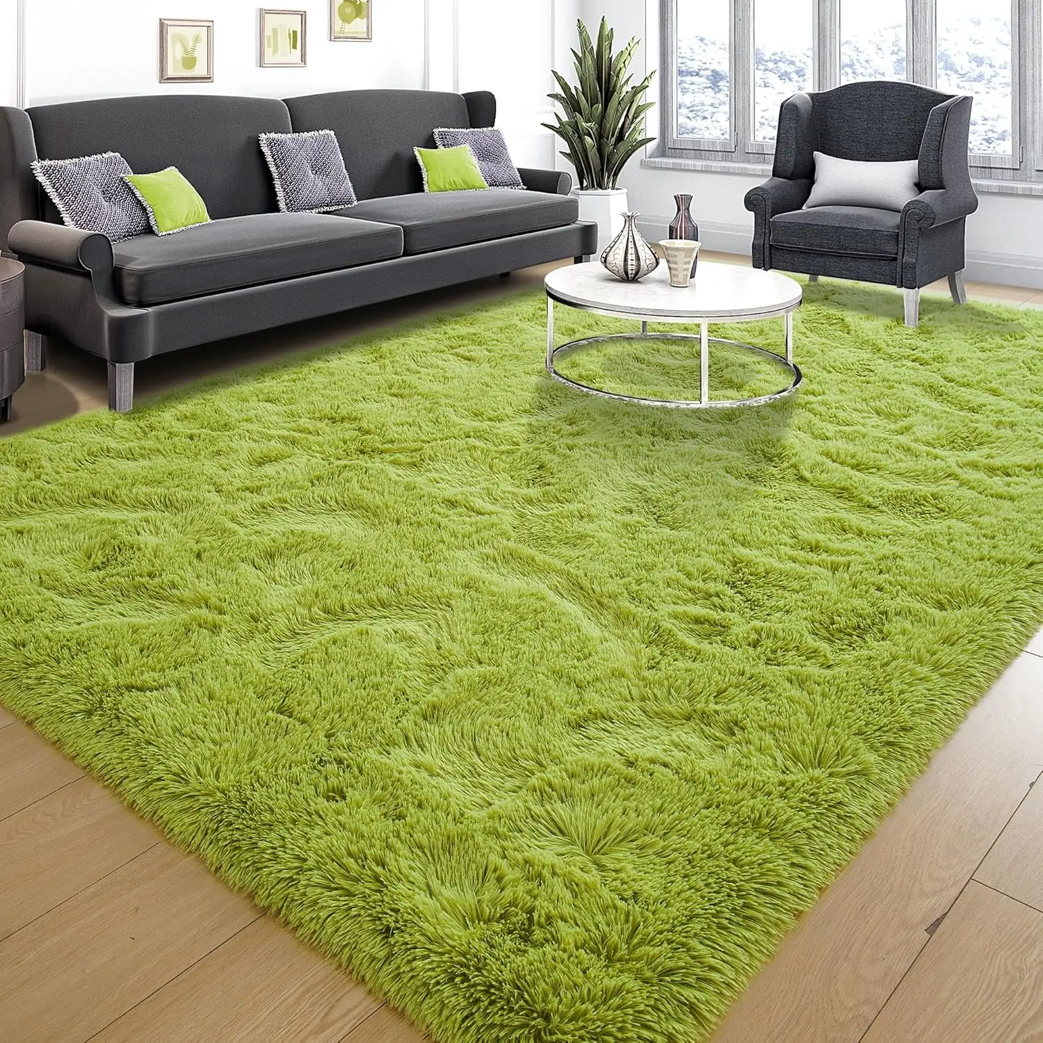 Soft Runner Rugs for Bedroom 2x6 ft with Rubber Backing, Green Fluffy Rugs for Living Room, Shag Bedside Rug Fuzzy Plush Carpet