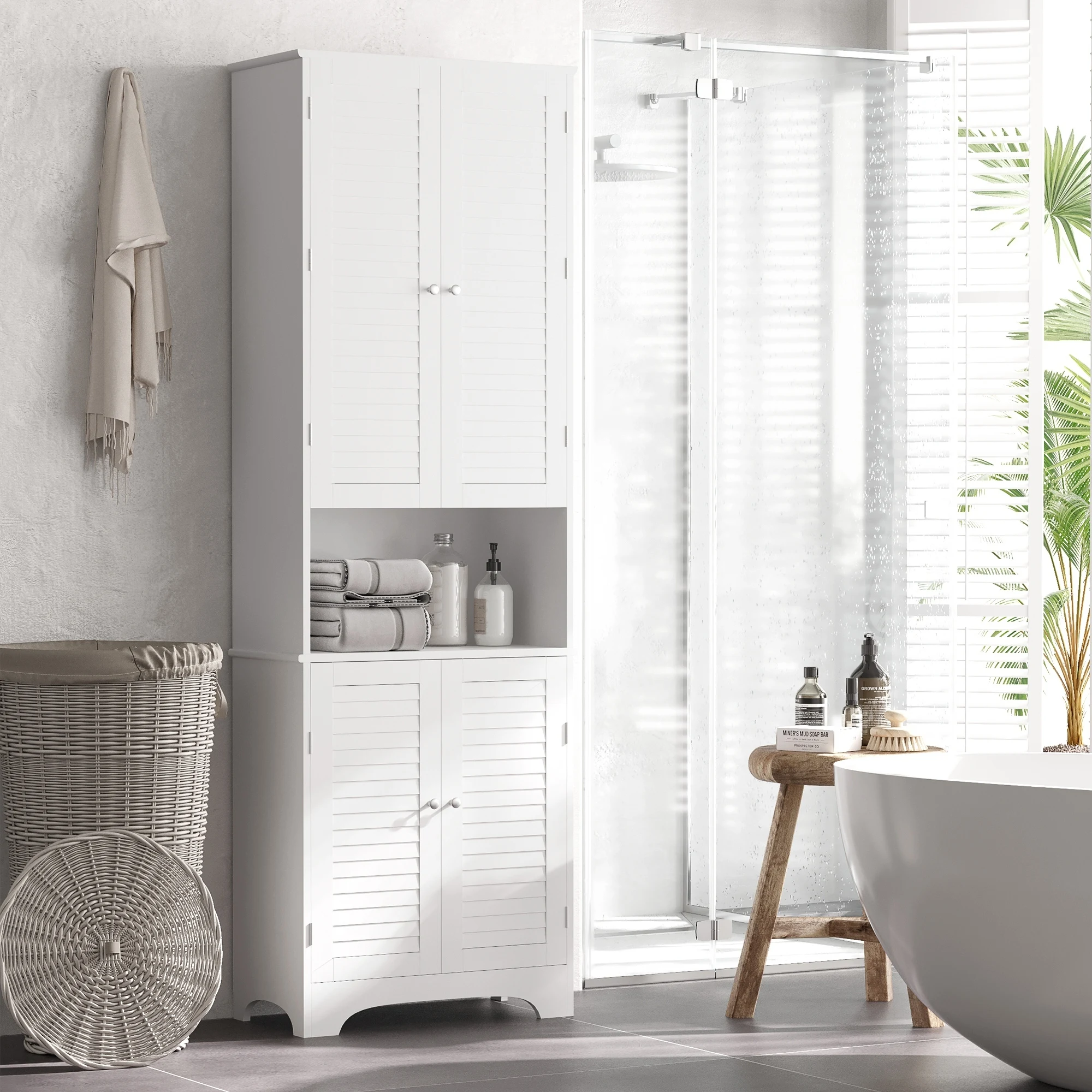 Homcom Tall Narrow Bathroom Storage Cabinet with Doors and Shelf Adjustability, Freestanding Bathroom Linen Cabinet