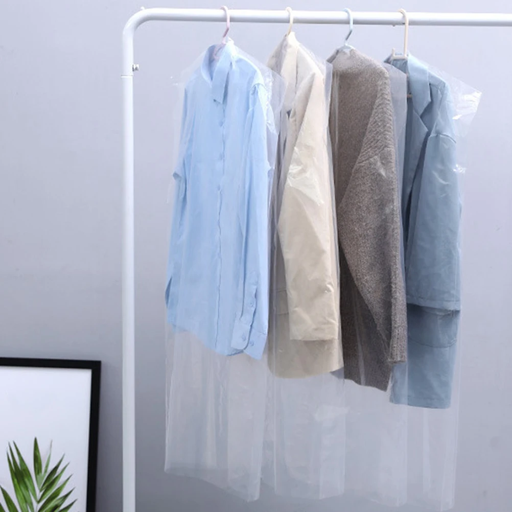 

60pcs Plastic Coat Dust Bag Dry Cleaning Pouch Disposable Clothes Cover Storage Bags Clear Tote Wardrobe Protection Home