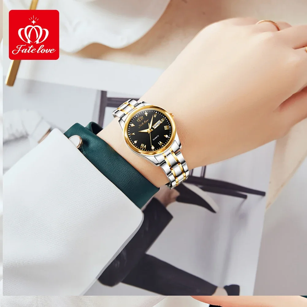 Fate Love 819 Classics Quartz Watch for Women Stainless Steel Luminous Waterproof Calendar Elegant Dress Women Watches Original